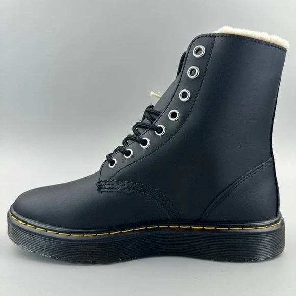 Dr. Martens Zavala Fur Lined Women Size 7 Black Leather Combat Boots NEW